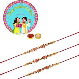 Traditional Elegant and Stylish Elephant Design Beads Rakhi for Beloved Brother Pack of 3 Kids Rakhi with Roli Kumkum Packets, and Happy Rakshabandhan Card-image-12
