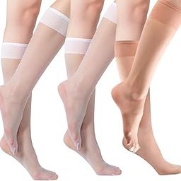 3 Pairs Knee-Length Stockings for Women – Sheer Skin Color & White, Elegant & Comfortable Nylon Socks, Non-Slip, All-Season Fashion Piece, Perfect for Layering-picture-15