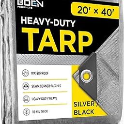 Multi-Purpose Poly Tarp Cover Heavy Duty 10 Mil Thick 14 X 14 Weave Material, Waterproof, Tarpaulin Great for Canopy Tent, Boat, RV or Pool Cover, Shade and More (20' x 40', Silver-Black)-image-75