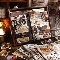HASTHIP® Journaling Kit, Vintage Scrapbook Stickers Pack with A6 Notebook, Aesthetic Paper, Stickers, Washi Tape for DIY Craft Journaling Bullet Junk Journal Planners DIY Craft Notebook Album-picture-10
