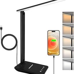 ELEPHANTBOAT® Desk Lamp LED Dimmable Eye Protection,Desk Lamp with 5 Colours and 5 Brightness Levels,Table with USB Charging Port Touch Control for Children Bedrooms Reading Offices (Black)-0
