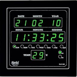 Ajanta Quartz Glass Abstract Digital Green LED Square Wall Clock OLC - 302 (25.4 cm x 25.4 cm x 3.5 cm)-19
