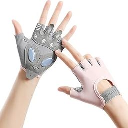 Proberos® Plastic Women Workout Gloves Crossfit Gym with Anti Slip Silione Pad Palm Design Compression Fitness Summer Breathable Fingerless Gloves, S, Pink, Free Size-image-49