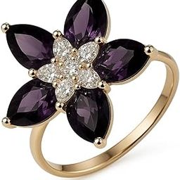 Floral Statement Ring, Purple American Diamond Stones, Rhodium Plated Brass, Adjustable Size | Perfect for Party Wear, Gifting, Daily Wear | Gift for Wife, Girlfriend-image-18
