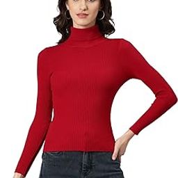Women Knit-Rib Stretchable Turtle High Neck Full Sleeves Winter Pull Over Top (One Size 28-34 Inch Bust XS-S)-image-54