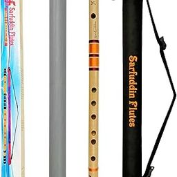 Sarfuddin Flutes C Natural Medium Bamboo Flute Bansuri Professional Tuned 440hz Size 19 Inches Brown And Orange Color Thread Combination With Black Carry Bag-picture-1
