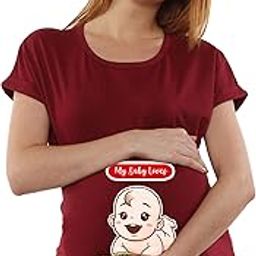 Sillyboom My Baby Loves Pani Puri Graphic Print Women's Pregnancy Maternity T-Shirt, Nursing Top Tee Round Neck Half Sleeves Mother to Be T Shirt for Pregnant Women-image-78