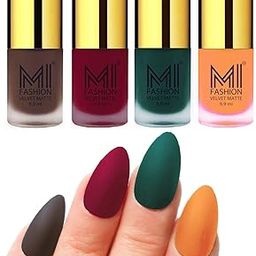 MI FASHION Velvet Matte Nail Polish Set Lacquer & Highly Pigmented Intsense Color 9.9mlCoffee, Mauve, Dark Green, Saffron Orange (Pack Of-4)-76