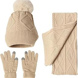 Winter Hat Scarf Gloves Adults Long Scarf for Running Outdoor Sports Holiday Beige|Clothing Shoes & Accessories|Womens Accessories|Hats-image-44