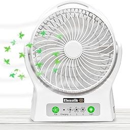 Elexolik High Air Through Portable Desktop Fan Rechargeable Powered by Dual Li-ion Battery and USB, LED Lamp, 3 Speed Control Function for Kids, Travel, Home, Kitchen, Office (8 inches, White, 1Pc)-picture-25
