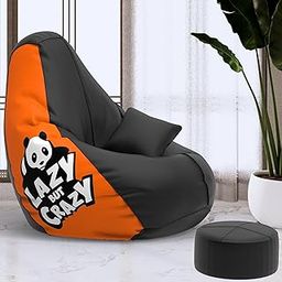 Biggie Bean Bag with Beans Filled 4XL with Free Cushion and Footrest - Official : PrintHaven Combo (Matching Color : Printed, Lazy but Crazy - Black Orange)-picture-18