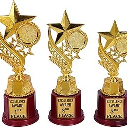 Victory Gold Star 1st, 2nd, 3rd Trophy Set | Excellence Awards for Top 3 Performers (Winner, Runner-Up, Second Runner-Up) | Premium Golden Trophy with Stickers (25 cms, 23 cms, 21cms)-12