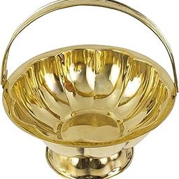 Spillbox Traditional Handcrafted Lakshmi Brass Flower Basket for Pooja/Worship (Lotus)-image-48