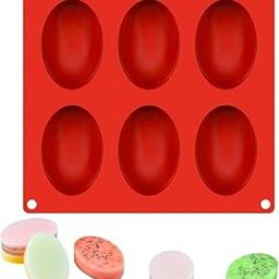 6 Cavities Silicone Soap Molds,Homemade Soap Making Chocolate Baking Molds (Oval Patten Silicone Mold) (Pack of 1, Red Color)-picture-1