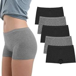 Womens Boxer Shorts Cotton Boyshort Panties for Under Dresses Ladies Underwear Shorts 5 Pack-image-0