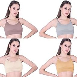 Seamless Sports Bra, 4-Pack, Multi-Colour Set - Mauve, Grey, Beige, Yellow, Lightweight Workout Bralette-image-52