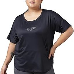 Women's Plus Size Dry Fit Gym Sports T-Shirt | Round Neck HINDI HUSTLE BNB - BLK - (MKHWT-1314)-picture-6