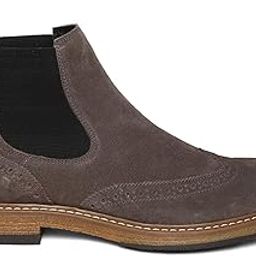 Grey Genuine Suede Leather Casual Chelsea Elastic Brogue Boots For Men-image-67