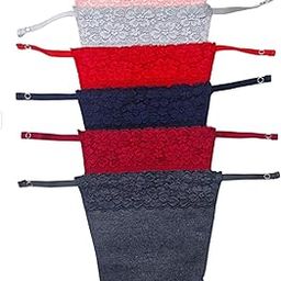 Finesse Cotton Lace Camisole Mock Insert, Clip-On Deep Neck Cover, Set of 6, Navy/Red/Maroon/Pink/Grey-image-75