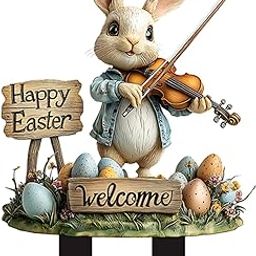 HEAVENGLOW Easter Bunny Stake Bunny Decorative Garden Stake for Sidewalk Porch Backyard Style C-image-44