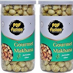 Popfusion Gourmet Roasted & Flavoured Makhana- Indi Pudina, Gluten free and Low Fat Snacks with Airtight Glass Jar (70 g Each) (Pack of 2)-image-66