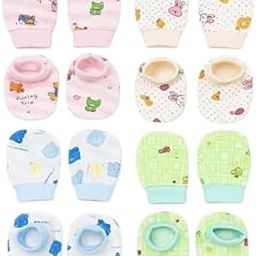 New Born Baby Cotton Mittens and Booties Set | Soft Printed Gloves & Socks Combo for 0-6 Months | Unisex Multicolor Pack for Baby Boy & Girl-image-98