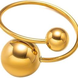 Double Ball Anti-Tarnish Ring Gold-Plated Stainless Steel for Women | Elegant & Durable Adjustable Finger Ring | Stylish Fashion Jewelry for Parties-image-73