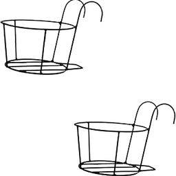 NAYRA Metal Black Color Hanging Flower/Plants Pot Holder Railing Potted Plant Stand for Home Balcony Décorand Garden, Black Set of 2-picture-21