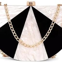 Geometric Pattern Acrylic Evening Clutch, Black and White Marble Design, Gold Chain Strap-10