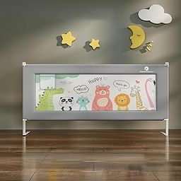 StarAndDaisy Bed Guard for Baby/Kids with T-Body Support Frame, Adjustable Height/Portable Single Side Bed Rail for Infants & Toddler's Safety (Printed Grey-1.5M)-picture-6