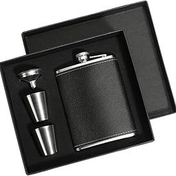 Store2508 Leather & Stainless Steel Hip Flask Set 8oz with 2 Glasses & Funnel with Box, Black-picture-17
