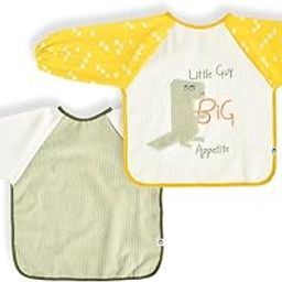 Mi Arcus Cotton Full Sleeve Water Resistant Coverall Feeding Bibs/Apron with Velcro Closure 6-18 M(Pk of 2) - Pastel Multi-image-99