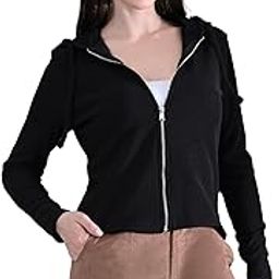 Cotton Full Sleeve Hoddie Women Solid Black Hoodie Jacket-image-0