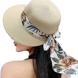 Summer Caps for Women, Sun Hats for Girls with Printed Ribbon, Girls Cap for Summer, Beach caps, Suitable for Gardening, Beach, Boating, Fishing Beige-image-45