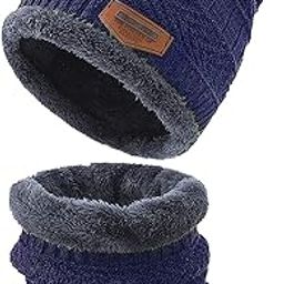 Muffler & Scarf For Mens & Women – Winter Cap For Men – Men’s Woolen Cap With Neck Muffler Soft Woolen For Men & Women Set Of 2 (Blue)-image-0