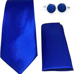 Royal Blue Italian Silk Tie, Pocket Square & Matching Cufflink Gift Set for Men – 2.75" Slim Necktie, 10x10 Handkerchief, Brass Cufflinks – Elegant Formal Accessories in Wooden Gift Box-image-99