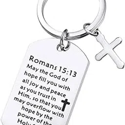 m men style Romans 15:13 Christian Keychain Gifts Religious Gifts Bible Verse Keychain Gifts Baptism Catholic Easter Gifts for Mom Dad Christmas Church Gifts-picture-20