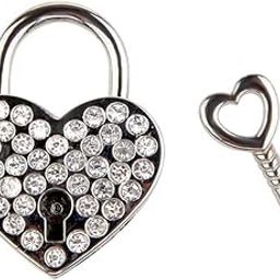SECRET DESIRE Mini Padlock Heart Shape Luggage Case Crystal Padlock with Key Antiques Silver Alloy Architectural & Garden | Hardware | Locks & Keys-40