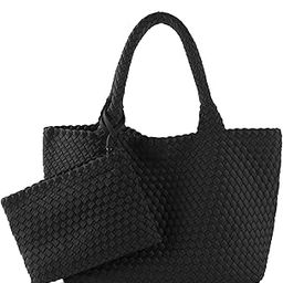 Woven Bag for Women, Large Neoprene Tote Bag Summer Beach Handbag Purse Retro Handmade Travel Shoulder Bag Set-image-60