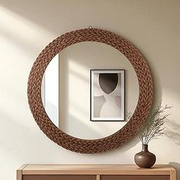 Creation India Craft Vintage Rope Wall Hanging Mirror for Bedroom & Living Room, Bathroom, Entryway or Office, Home Decor Hallway Mirror - Handmade Ropes Framed (24 Inches Round)-image-50
