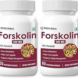 Biotrex Nutraceuticals Forskolin 500mg For Weight Management, Fat Metabolism, Heart health Support | 60 Capsules | Pack of 2-16