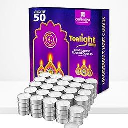 CraftVatika Wax Tealight Candles Set of 50 for Diwali Decoration Item,3 Hours Burn Diwali Decoration Gift Items for Home Decor, Wax Tea Light Candles for All Festival (Set of 50)-21