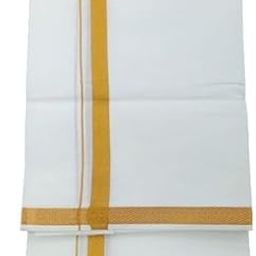 Pavan Ecommerce Handloom Men's Cotton Single Lungi With Gold Zari Border (White Color) (1.30 x 2.00 Meter) Pack of 4 White Gold Border Lungi 4-image-23