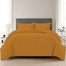 Trance Home Linen Zippered 100% Cotton 200TC Satin Stripe King Size Duvet Cover Quilt Cover Blanket Cover Razai Comforter Cover with 2 Pillow Covers (102 x 110 inch, Mustard Yellow)-image-66