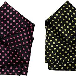 Men’s Satin Pocket Square Set – Black with Pink Polka Dots & Black with Yellow Polka Dots – Formal & Handkerchief-image-71