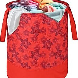 Urbane Home 45L Foldable Dirty Clothes Laundry Basket With Handles For Washing - Baby Unwashed Dress Bin/Storage Box | Flower Print - Red-image-42