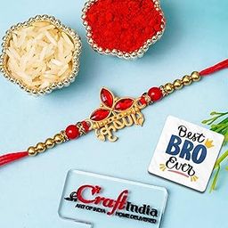 eCraftIndia Krishna Kundan Beads Designer Rakhi for Brother | Raksha Bandhan Rakhi for Bhai Bhaiya | Best Bro Ever Fridge Magnet | Roli Chawal Pack-image-8