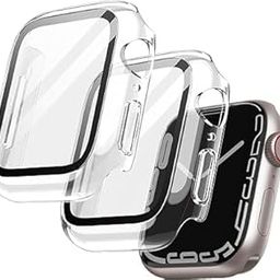 Xfilm 2 Pack Hard PC Case with Tempered Glass Screen Protector Compatible with Apple Watch Series 9 (2023) Series 8 Series 7 45mm, Ultra-Thin Scratch Resistant Cover for iWatch, Transperent-image-5