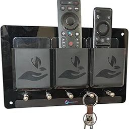 Rainbow Dots ABS Remote Holder with Stainless Steel Key Hooks & Mobile Stand – Modern Wall Mount Organizer for Living Room, Entryway & Office (Royal Black 3AC)-image-79
