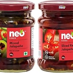 Neo Sliced Red Jalapenos & Mixed Jalapenos I Ready-to-Eat Fibre-Rich Topping for Snacks and Salads, Non-GMO, Jar, 210g (Pack of 2))-58